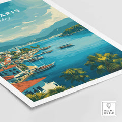 Marmaris Port Art Print - Turkish Riviera Poster - Mountain and Sea Wall Decor featuring scenic coastal view.