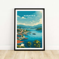 Marmaris Port Art Print - Turkish Riviera Poster - Mountain and Sea Wall Decor showcasing beautiful coastal scenery.