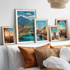 Marmaris Poster - Turkey Sailboat Wall Art - Mountain View Travel Print displayed among framed travel prints