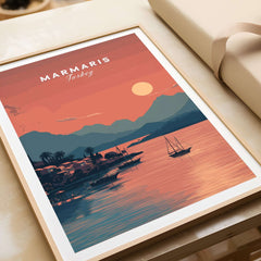 Turkish Riviera Sunset Poster - Marmaris Bay Wall Art - Turkey Print showcasing a vibrant sunset over Marmaris, Turkey.