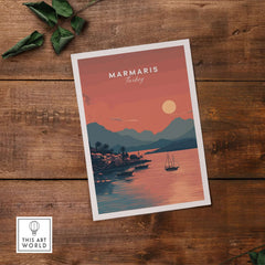 Turkish Riviera Sunset Poster - Marmaris Bay Wall Art - Turkey Print featuring a serene coastal sunset scene.
