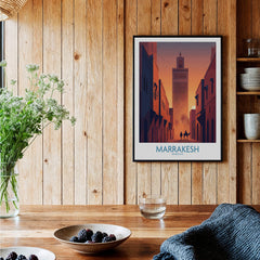 Marrakesh Morocco Canvas Print | Sunset Camels Poster in a cozy interior setting.