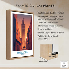 Marrakesh Morocco Canvas Print | Sunset Camels Poster framed with high-quality materials and ready to hang.