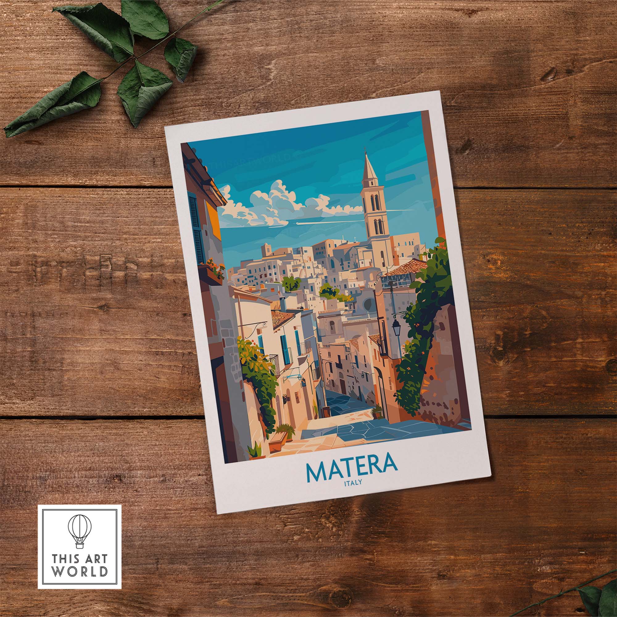 Matera Wall Art - vibrant travel print of Matera, Italy showcasing stunning architecture and scenic views.