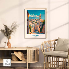 Matera Wall Art featuring a vibrant landscape of Matera in an elegant living space decor.