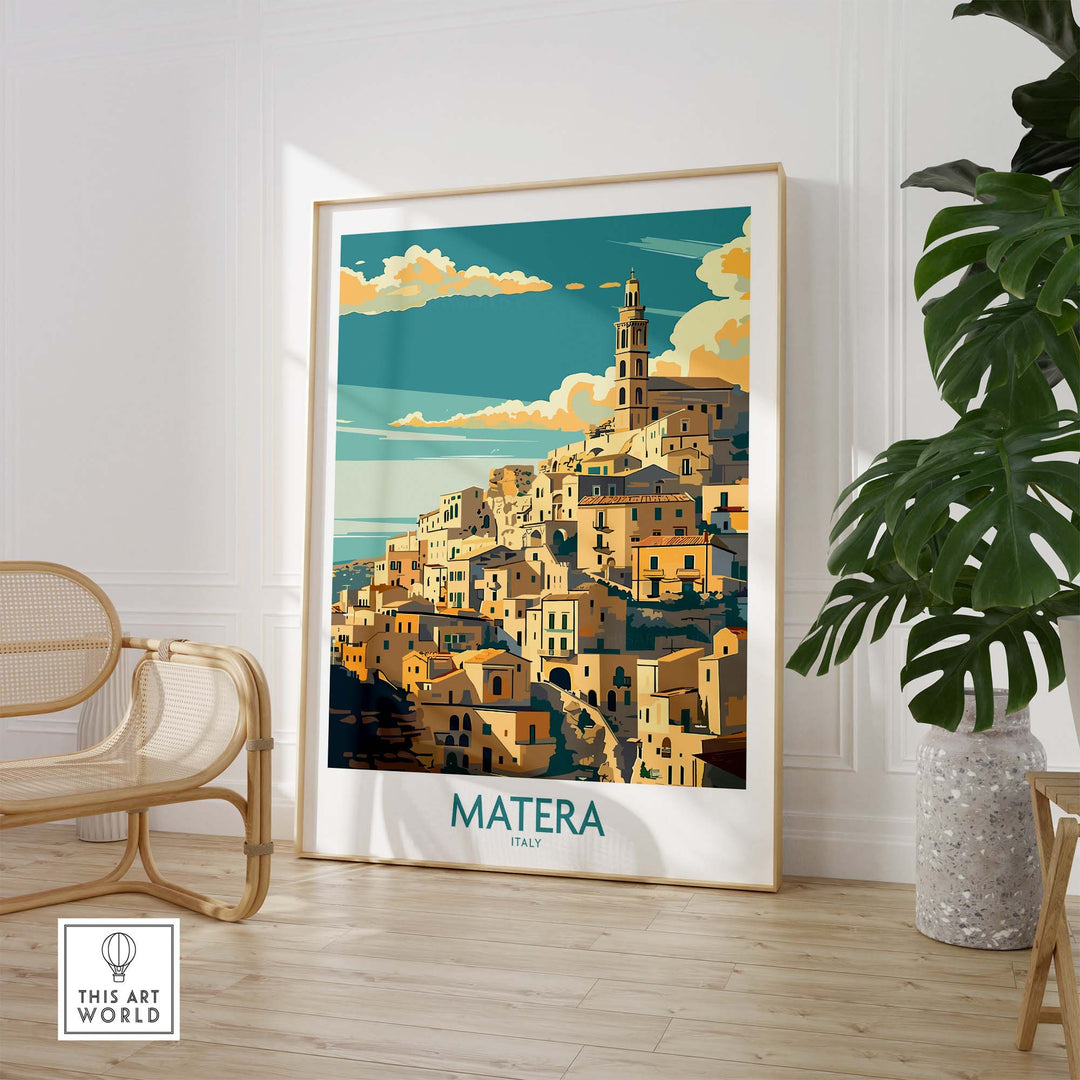Matera Italy Poster - Captivating Travel Print Showcasing Historic Cityscape, Perfect for Elevating Home Decor.