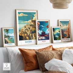 Matera Wall Art - Captivating Travel Prints for an Elevated Home Decor displayed on a wall with other travel prints.