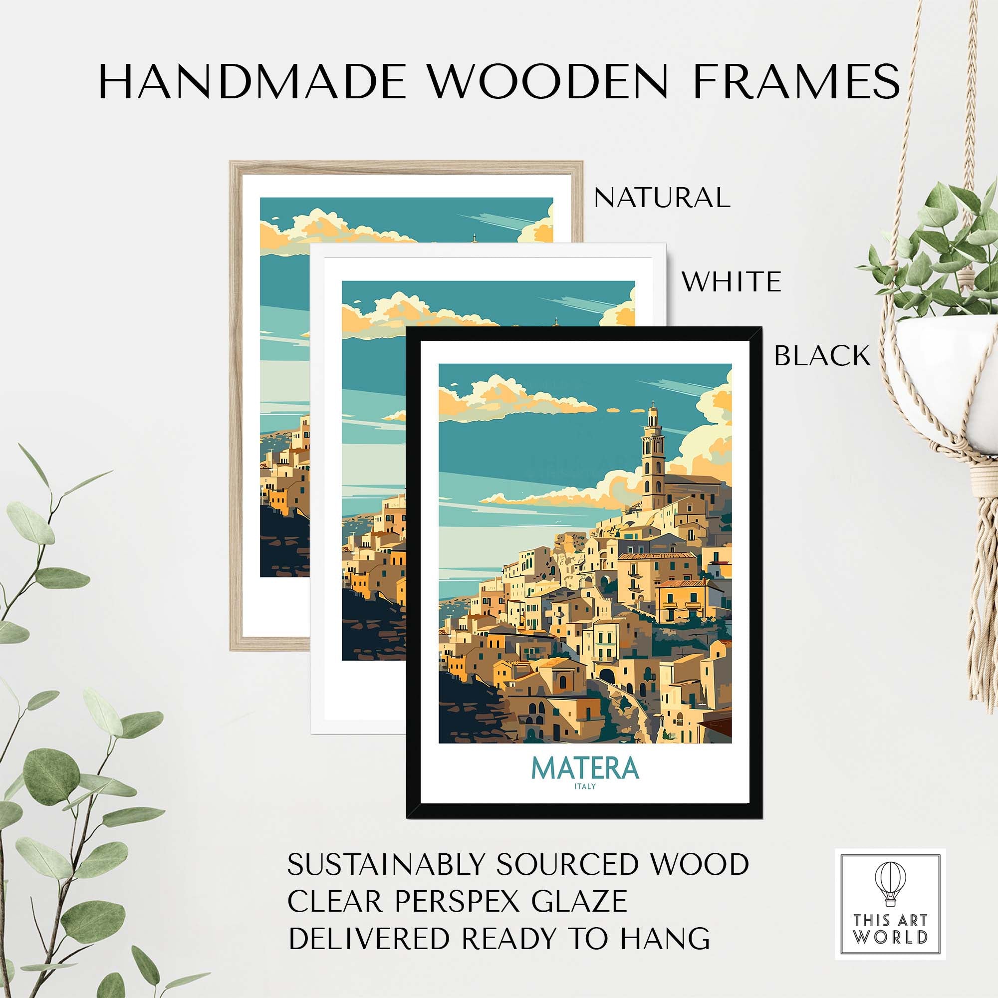 Matera Wall Art - Captivating Travel Prints for an Elevated Home Decor in handmade wooden frames.