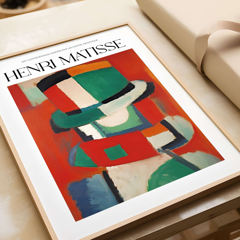 Matisse Art Prints - Abstract Figure with Hat Poster featuring vivid geometric shapes and colors.