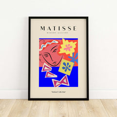 Matisse Art Prints - Abstract Face with Flowers Collage Wall Art featuring vibrant face and floral elements in bold colors.