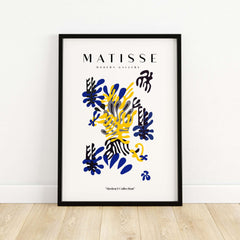 Matisse Art Prints -  Abstract Floral Blue Yellow Black Poster framed art print showcasing dynamic abstract floral design.