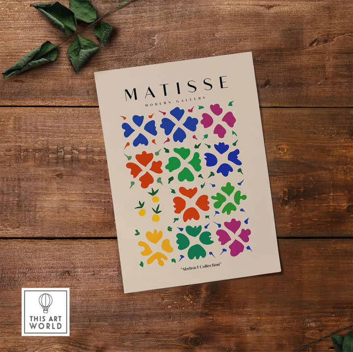 Matisse abstract floral grid poster featuring colorful flowers on a beige background, perfect for vibrant decor.
