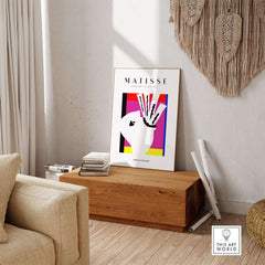 Matisse Art Prints -Abstract Head Jazz Series Colorful Blocks Wall Art displayed in a stylish living room setting.