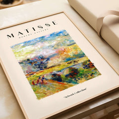 Matisse Art Prints - Abstract Painterly Landscape Bridge Poster displayed in a modern frame with vibrant brushstrokes.