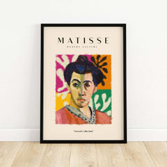 Matisse Art Prints - Abstract Portrait Poster featuring vibrant colors and a stylized woman portrait in a gallery setting.