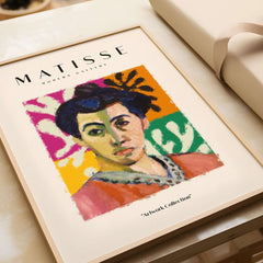 Matisse Art Prints - Abstract Portrait Poster featuring a colorful woman's portrait with vibrant background patterns.