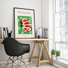 Matisse Art Prints - Abstract Shape Red Green Poster displayed in a modern workspace with stylish decor.