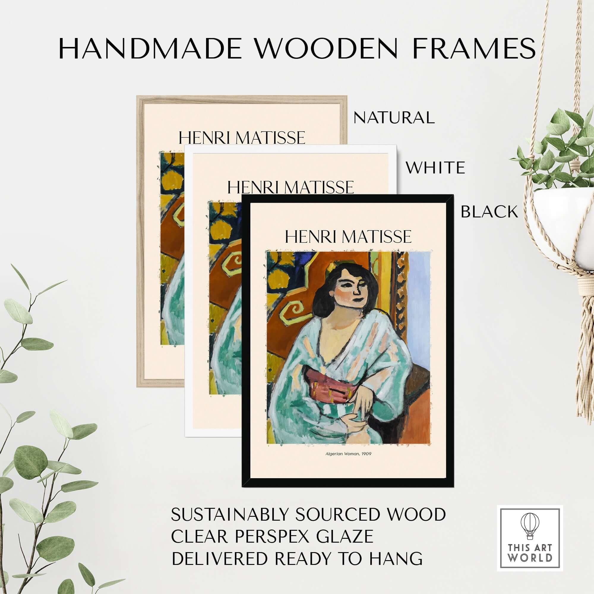 Matisse Poster - Algerian Woman 1909 Fauvist Wall Art Print in handmade wooden frames, natural, white, and black options available.