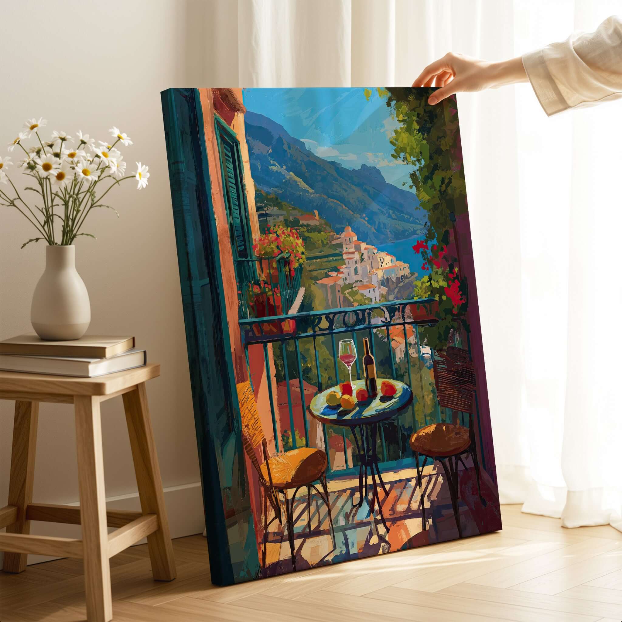 Matisse Amalfi Coast Balcony Art Print | Matisse Inspired Italy Poster featuring a scenic balcony view.