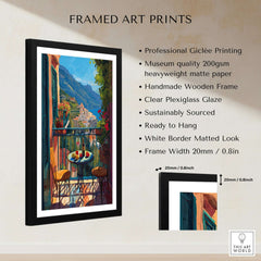 Matisse Amalfi Coast Balcony Art Print | Matisse Inspired Italy Poster with professional giclée printing and handmade frame.