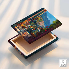 Matisse Amalfi Coast Balcony Art Print | Matisse Inspired Italy Poster depicting a vibrant balcony view.