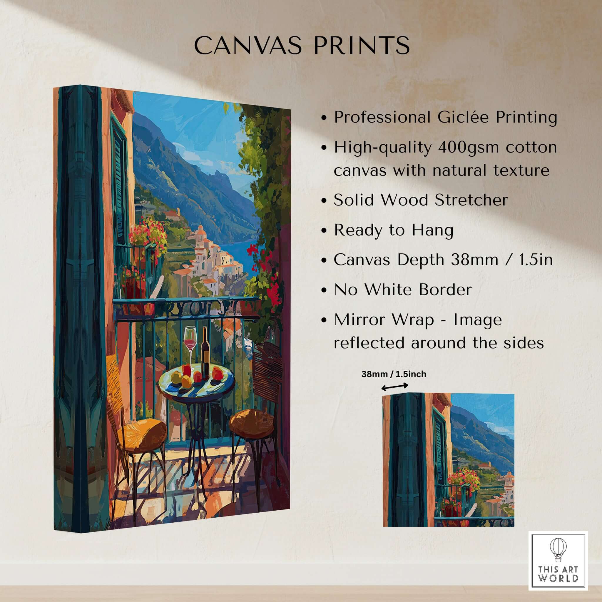 Matisse Amalfi Coast Balcony Art Print | Matisse Inspired Italy Poster showcasing professional giclée printing details.