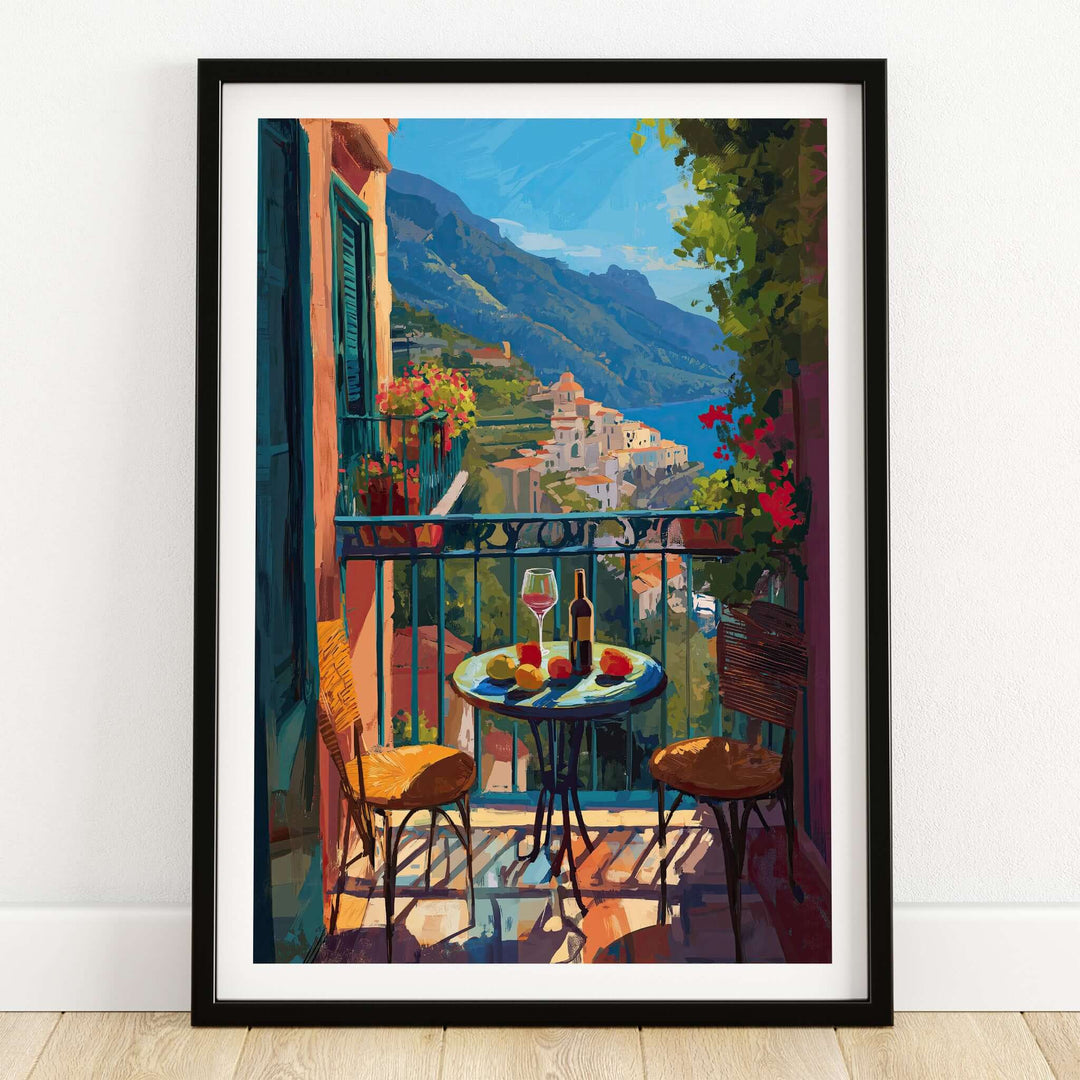 Matisse Amalfi Coast Balcony Art Print | Matisse Inspired Italy Poster featuring a vibrant balcony view.
