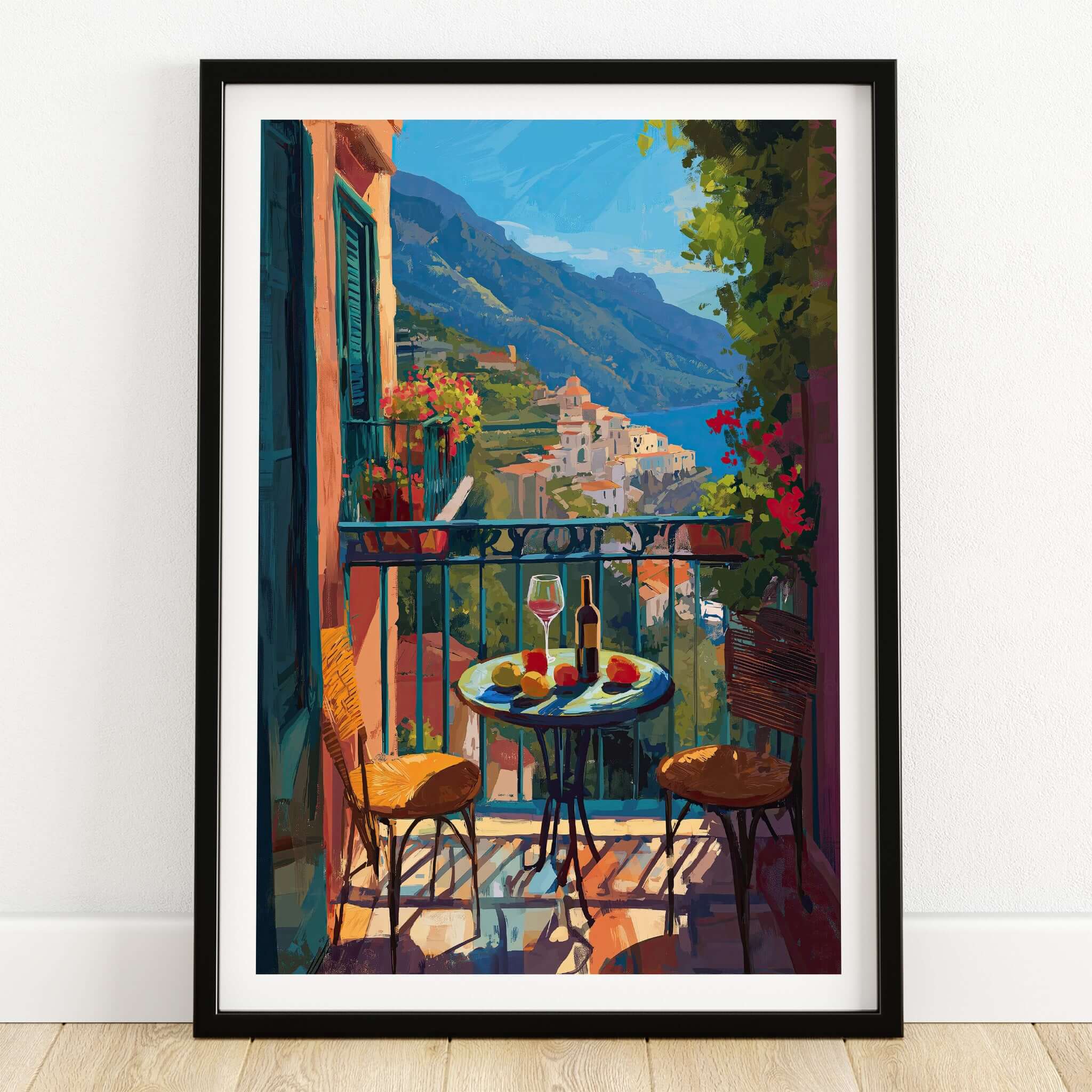 Matisse Amalfi Coast Balcony Art Print | Matisse Inspired Italy Poster featuring a vibrant balcony view.