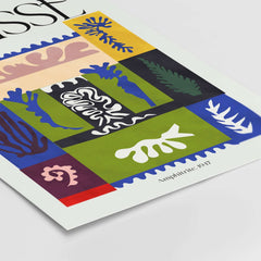 Matisse Amphitrite 1947 Abstract Patchwork Poster Print featuring vibrant botanical and sea-life shapes in bold colors.