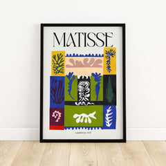 Matisse Amphitrite 1947 Abstract Patchwork Poster Print showcasing vibrant botanical and sea-life shapes in bold colors.