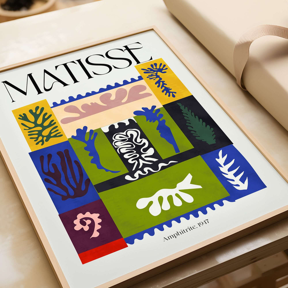 Matisse Amphitrite 1947 Abstract Patchwork Poster Print featuring vibrant botanical shapes in bold colors.