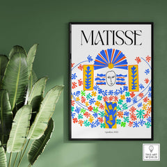 Matisse Apollon 1953 Decorative Cut Out Wall Art Print featuring colorful floral cut-outs and a central mask motif.