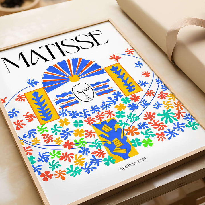 Matisse Apollon 1953 decorative wall art print featuring vibrant floral cut-outs and bold colors.