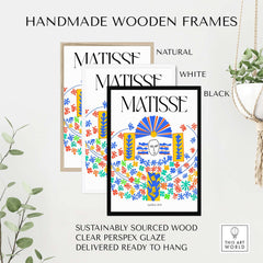 Handmade wooden frames for Matisse Apollon 1953 Decorative Cut Out Wall Art Print in natural, white, and black.