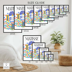 Matisse Apollon 1953 Decorative Cut Out Wall Art Print Size Guide with various frame sizes