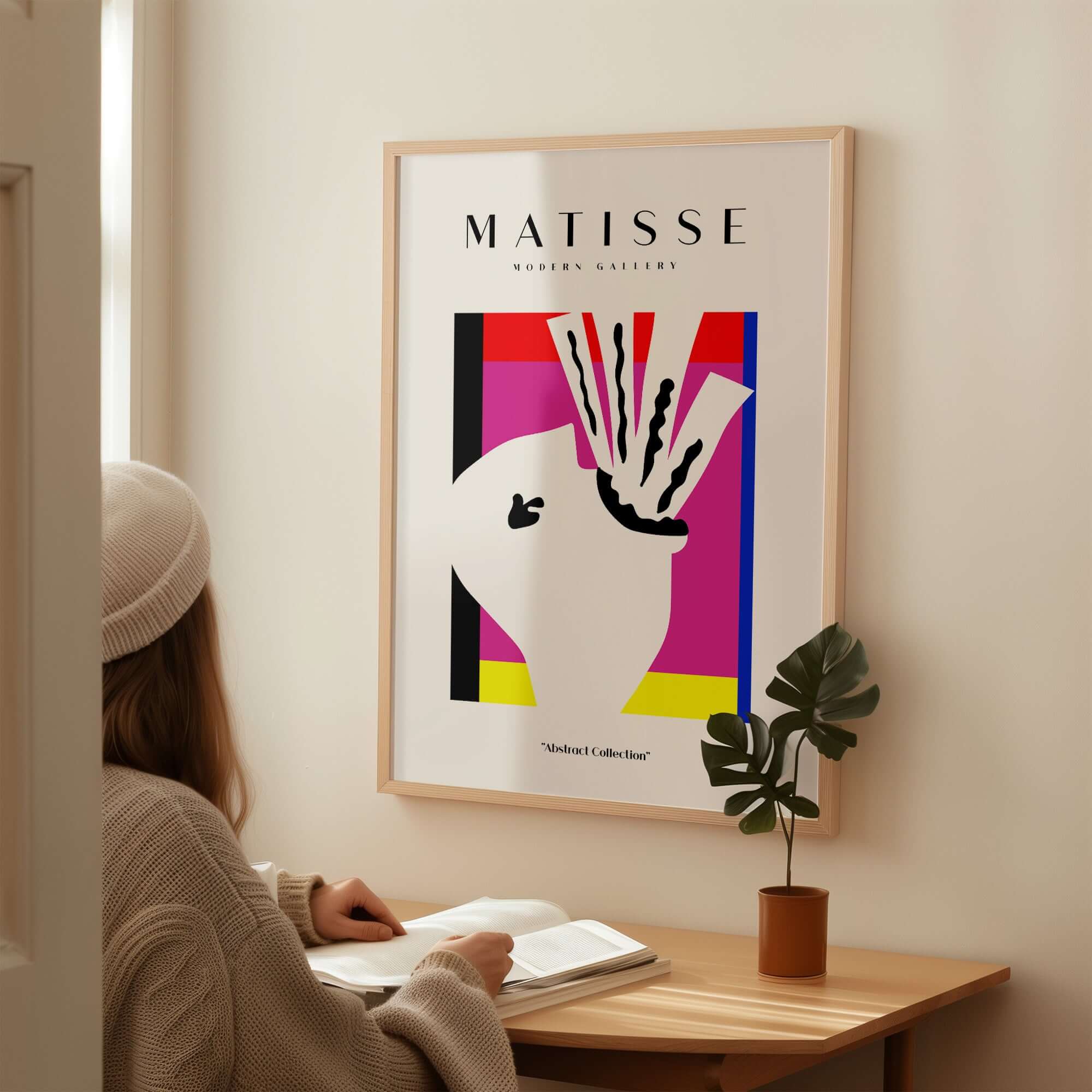 Matisse Art Prints -Abstract Head Jazz Series Colorful Blocks Wall Art displayed in a modern home setting.