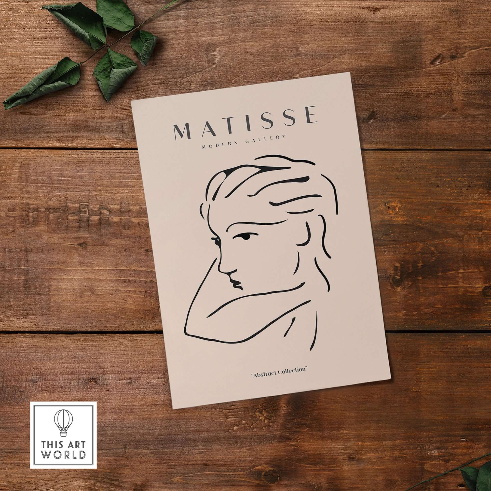 Matisse Art Prints - Abstract Line Drawing of Lady featuring minimalist line art portrait on beige background.