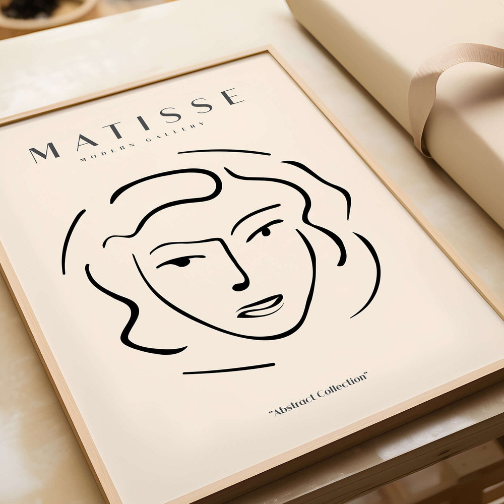Matisse Art Prints - Abstract Line Face Drawing minimalist line art poster with woman's profile in black line drawing.