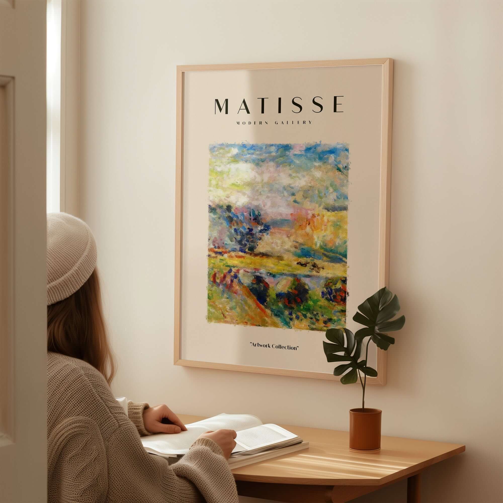 Matisse Art Prints - Abstract Painterly Landscape Bridge Poster displayed in a cozy interior setting.