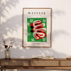 Matisse Art Prints - Abstract Shape Red Green Poster displayed in a modern interior setting.