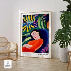 Matisse Art Prints - Abstract Woman in Foliage Poster featuring a serene woman in vibrant colors and lush foliage.