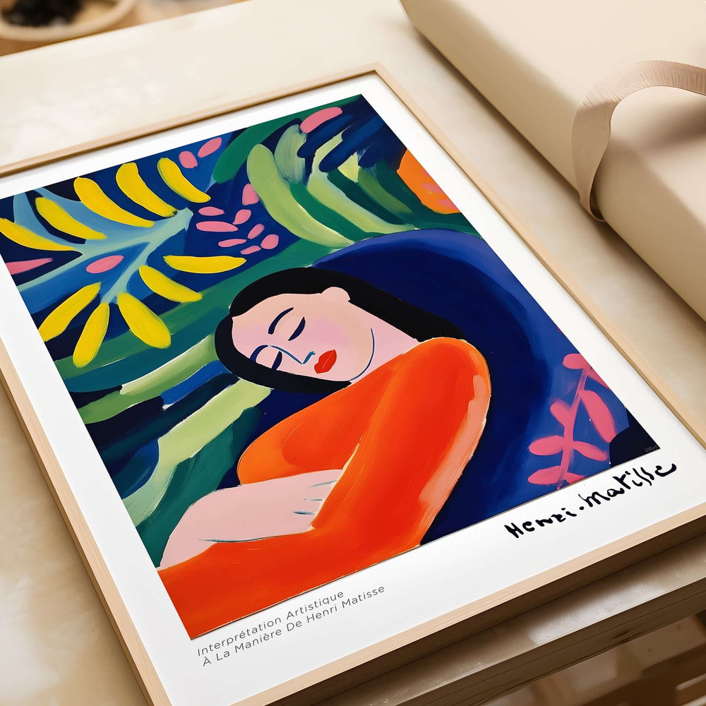 Matisse Art Prints - Abstract Woman in Foliage Poster featuring a serene woman's figure with vibrant colors and abstract foliage.