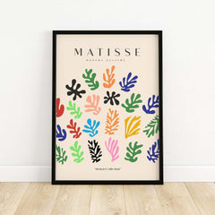 Matisse Art Prints - Colorful Abstract Shapes Scatter Print featuring vibrant botanical shapes on beige background.