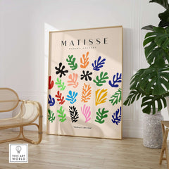 Matisse Art Prints - Colorful Abstract Shapes Scatter Print featuring vibrant shapes in various colors on a soft beige background.