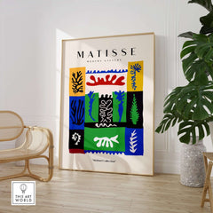 Matisse Art Prints -  Complex Abstract Botanical Patchwork Poster displayed in a modern gallery setting.
