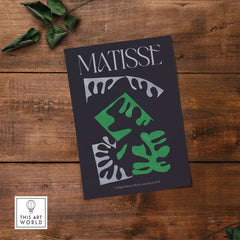 Matisse Art Print Composition Black Green White Abstract Poster 1947 featuring dynamic shapes in vibrant colors.