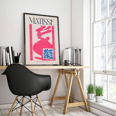 Matisse Art Print Composition Pink Blue Abstract Cut Out Print 1947 displayed on a stylish workspace wall.