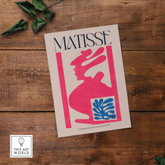 Matisse Art Print Composition Pink Blue Abstract Cut Out Print 1947 featuring vibrant pink and blue shapes on beige background.