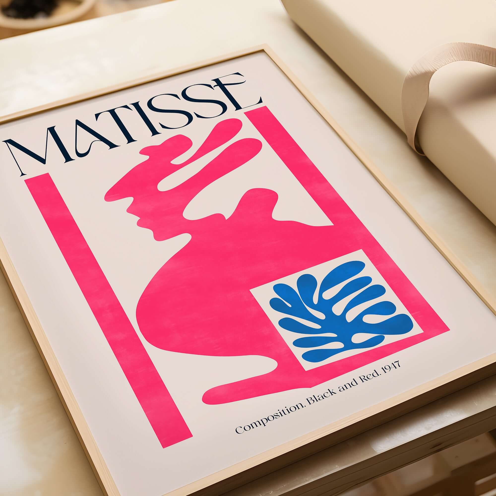 Matisse Art Print Composition Pink Blue Abstract Cut Out Print 1947 featuring vibrant pink and blue shapes.