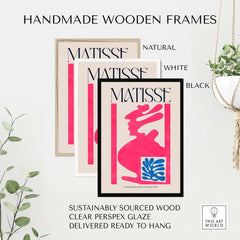 Matisse Art Print Composition Pink Blue Abstract Cut Out Print 1947 in handmade wooden frames displayed with natural, white and black finishes.